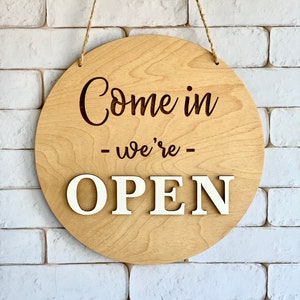 Come in we’re Open sign Closed sign Business sign Storefront sign Shop open sign Wooden sign for shop Boutique sign Double sided sign