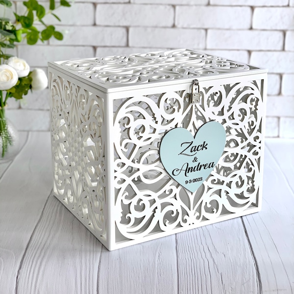 White Card Box With Slot Lock Wedding money box Rustic card box Lockable card box Wedding bank Wedding card box Wedding card holder