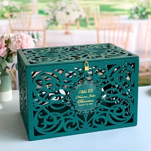 Emerald Green Card Box Wedding Card Box With Slot Lock Wedding money box Quinceanera card box Lockable card box Wedding bank