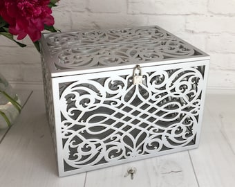 Boîte pour cartes de mariage en argent avec serrure à fente Tirelire de mariage Boîte pour cartes rustique Boîte pour cartes avec serrure Banque de mariage Boîte pour cartes de mariage Porte-cartes de mariage