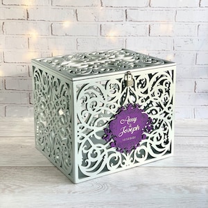 Silberne Kartenbox mit Schloss Hochzeitskartenbox mit Schlitzschloss Abschließbare Kartenbox Hochzeitsbank
