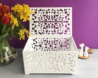 Boîte à cartes de mariage blanche avec serrure à fente Tirelire de mariage Boîte à cartes verrouillable Banque de mariage Boîte à cartes de mariage Porte-cartes de mariage Boîte à souvenirs