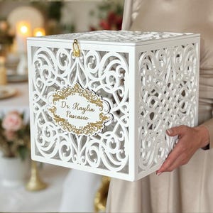 White Wedding Card Box With Slot Lock Wedding money box Rustic card box Lockable card box Wedding bank Wedding card box Wedding card