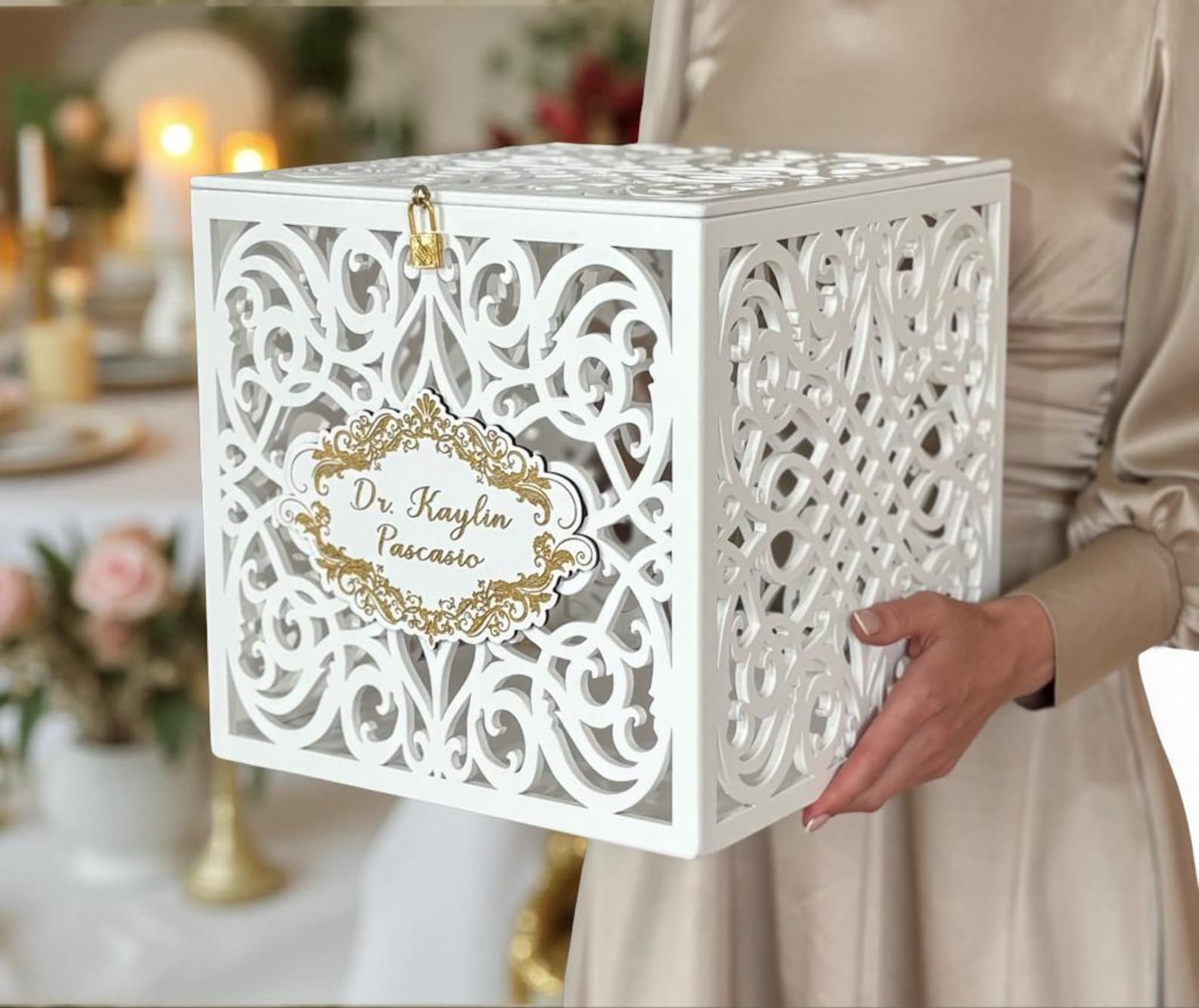 White Wedding Card Box With Slot Lock Wedding Money Box Rustic Card Box ...