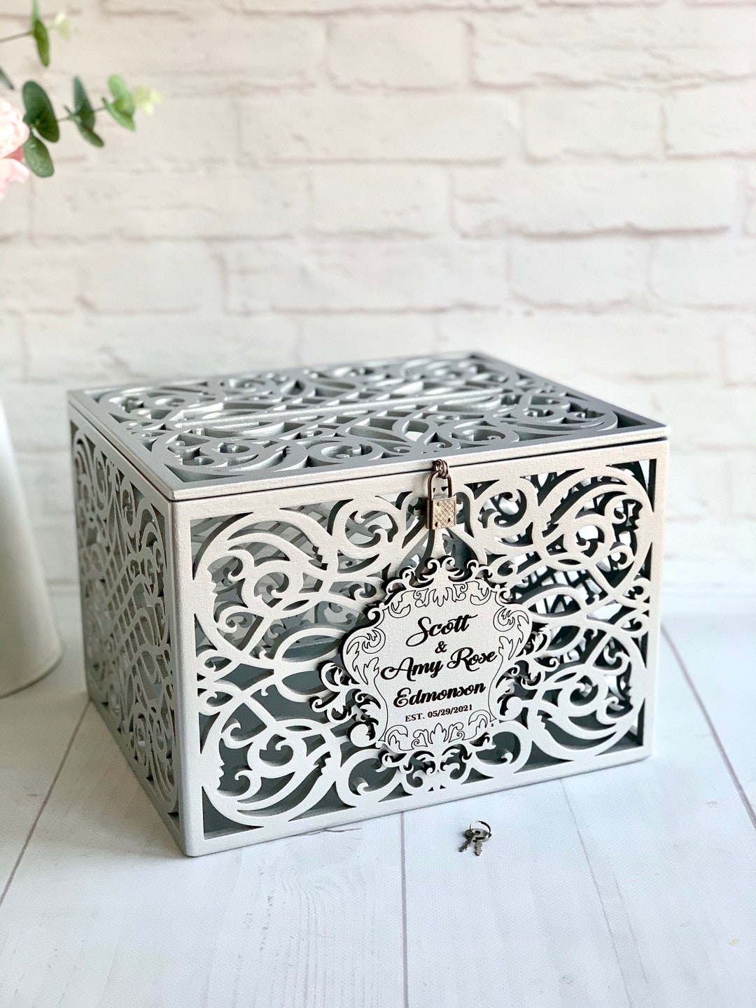 Wedding Card Box With Slot Lock Wedding Money Box Rustic Card Box ...