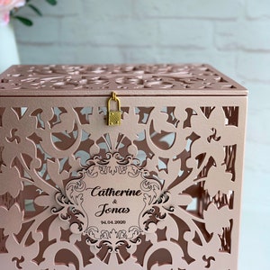 Rose Gold Card Box With Slot Lock Wedding Money Box Rustic Card Box ...