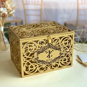 Brass Gold Wedding Card Box With Slot Lock Wedding Money Box Rustic ...