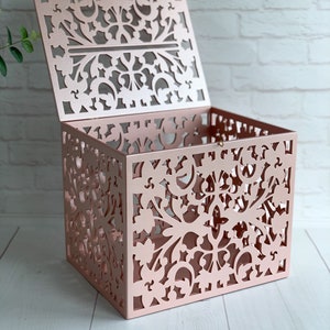Rose Gold Card Box With Slot Lock Wedding Money Box Rustic Card Box ...