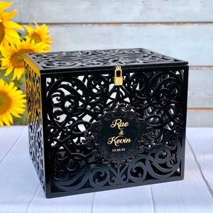Gold Wedding Card Box With Slot Lock Wedding Money Box Rustic Card Box ...