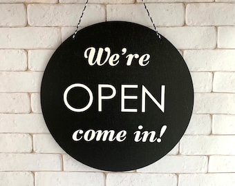 We are open Come in Shop open sign Coffee shop sign Business sign Storefront sign Wooden sign for shop Boutique sign