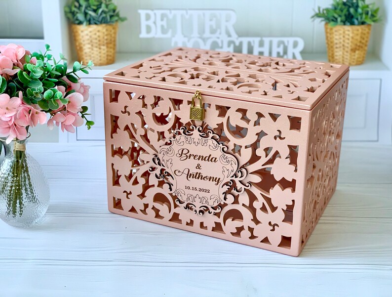 Wedding Card Box With Slot Lock Wedding Money Box Rustic Card Box ...