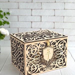Gold Wedding Card Box With Slot Lock Wedding Money Box Rustic Card Box ...