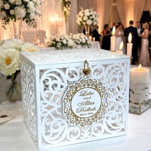 Gold Wedding Card Box With Slot Lock Wedding Money Box Rustic Card Box ...