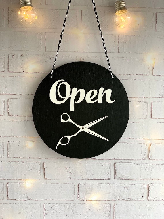 Hair salon Open Closed sign with scissors Business sign Etsy
