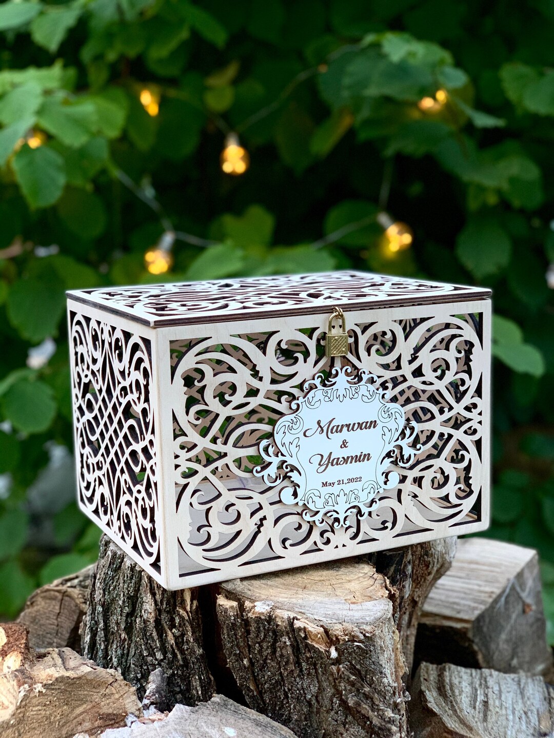Personalized Wedding Card Box With Slot Lock Wedding Money Box Rustic ...