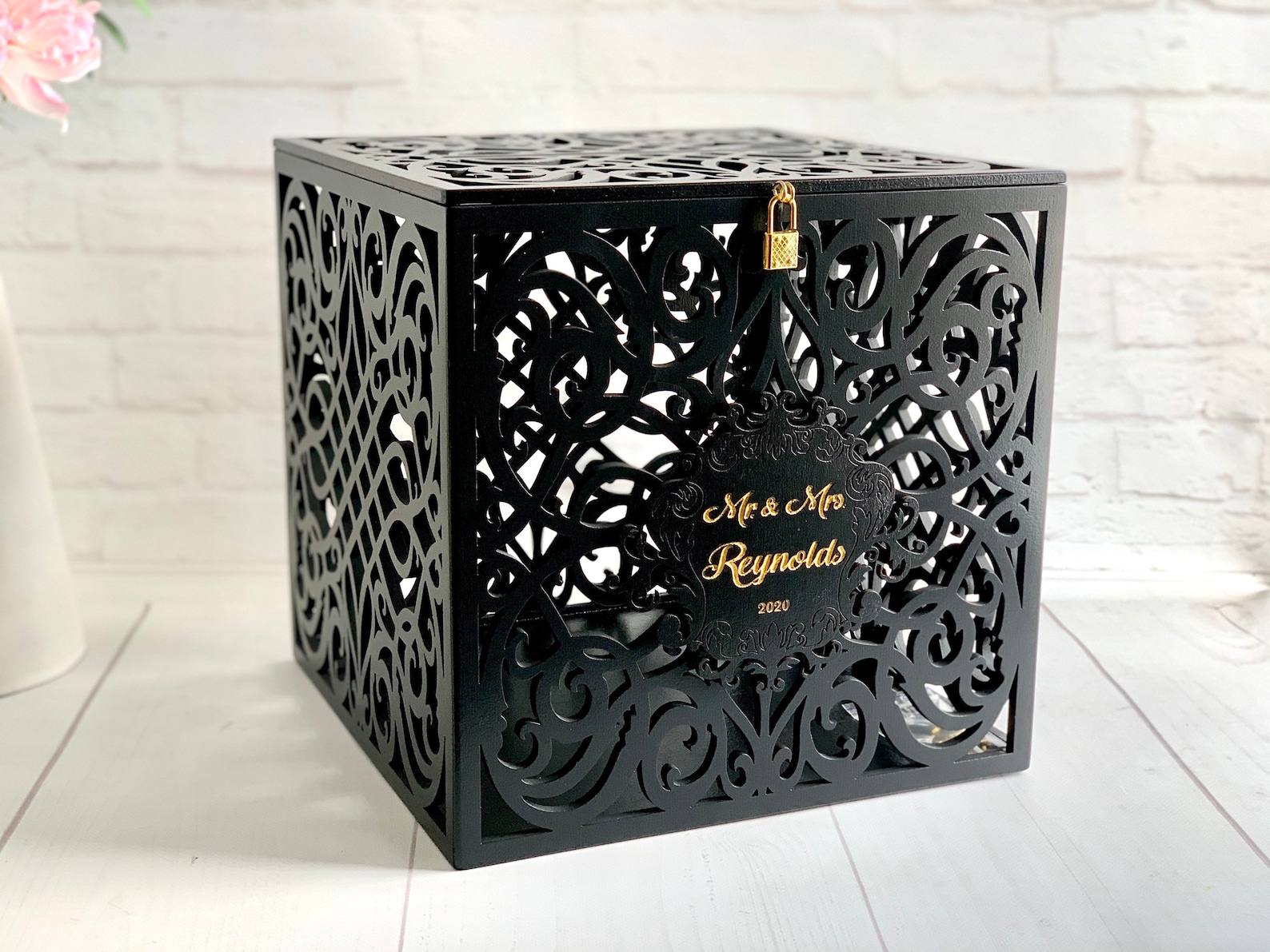 Black Card Box With Slot Lock Wedding Money Box Rustic Card Etsy