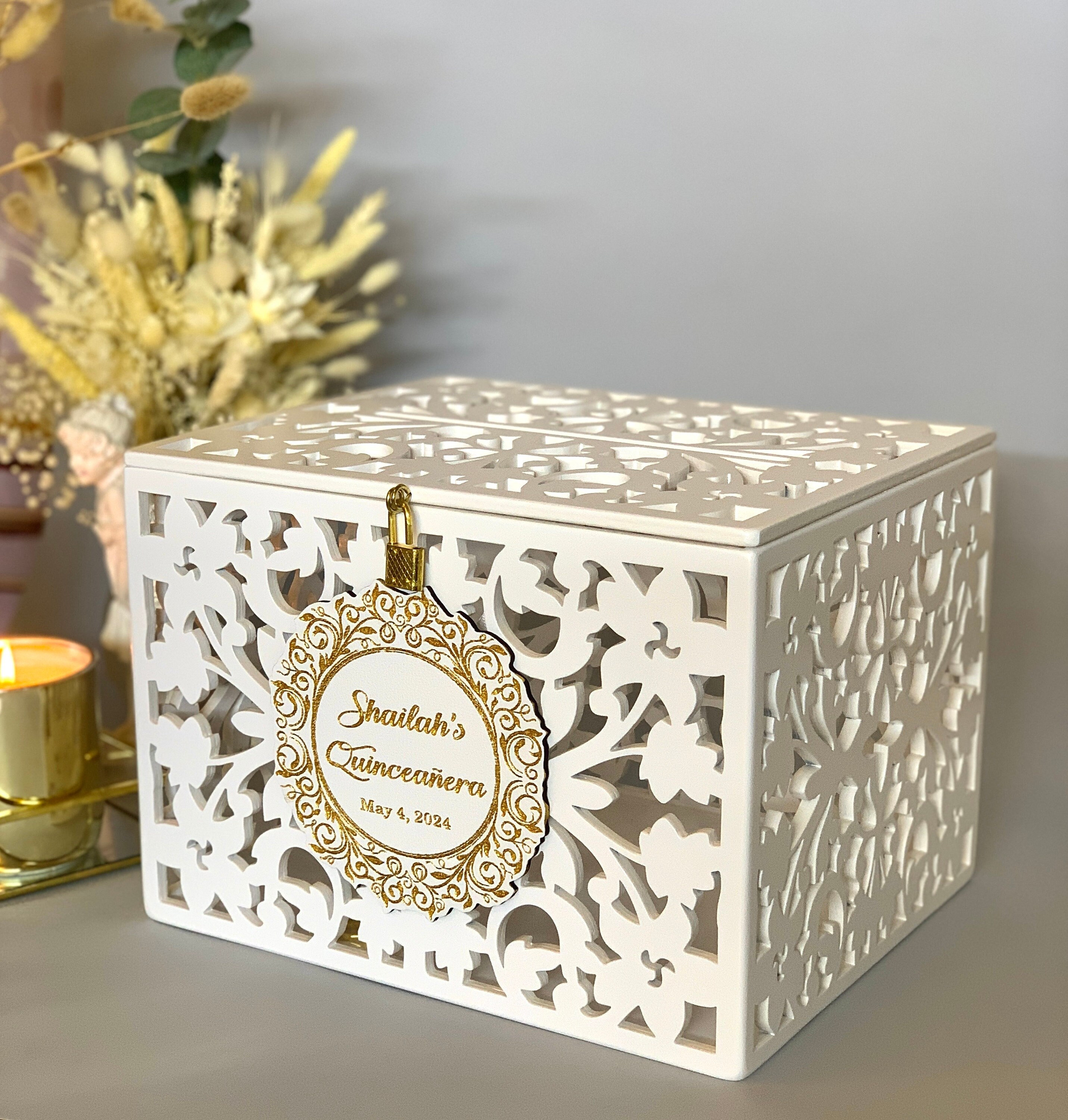 Quinceanera card box Sweet 15 Birthday Card holder Sweet 16 Quinceanera party Card Box With Slot Lock Box for cards Wedding box