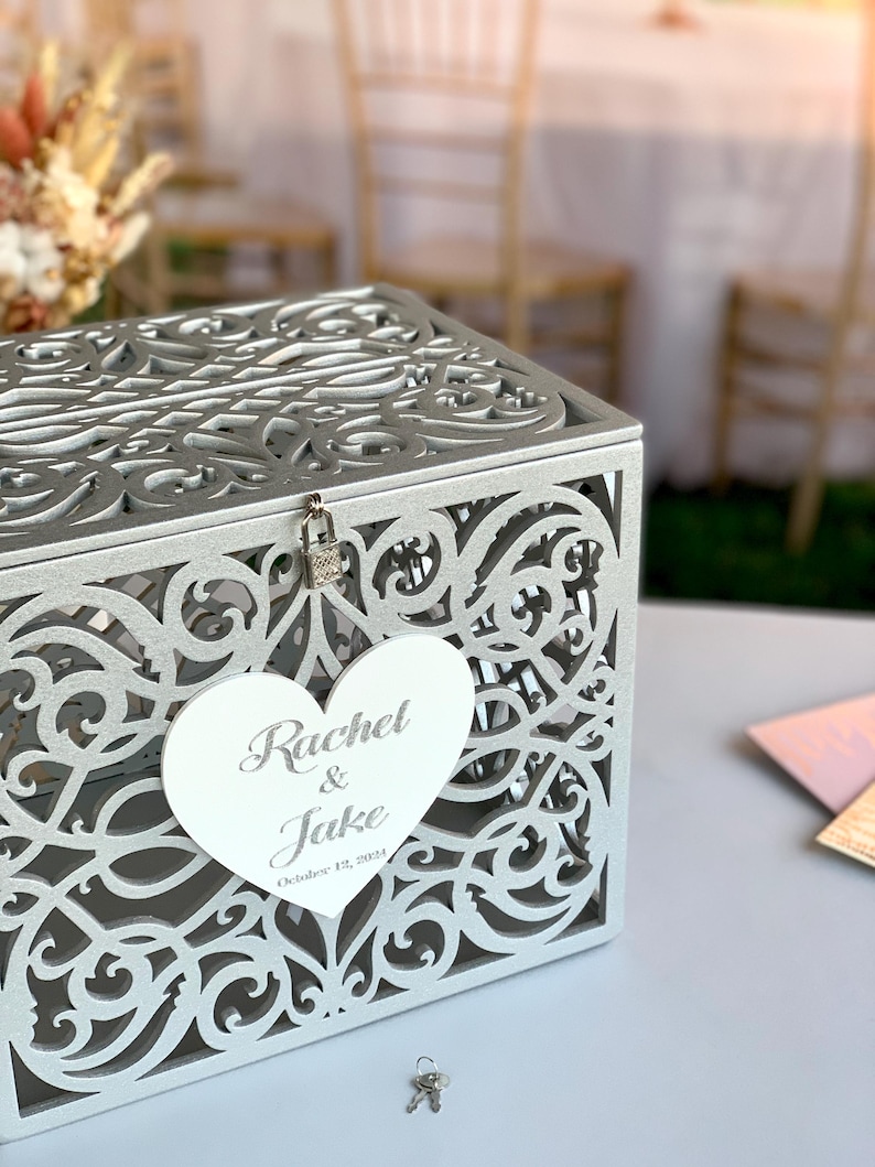 Card Box With Slot Lock Wedding Money Box Rustic Card Box Lockable Card ...