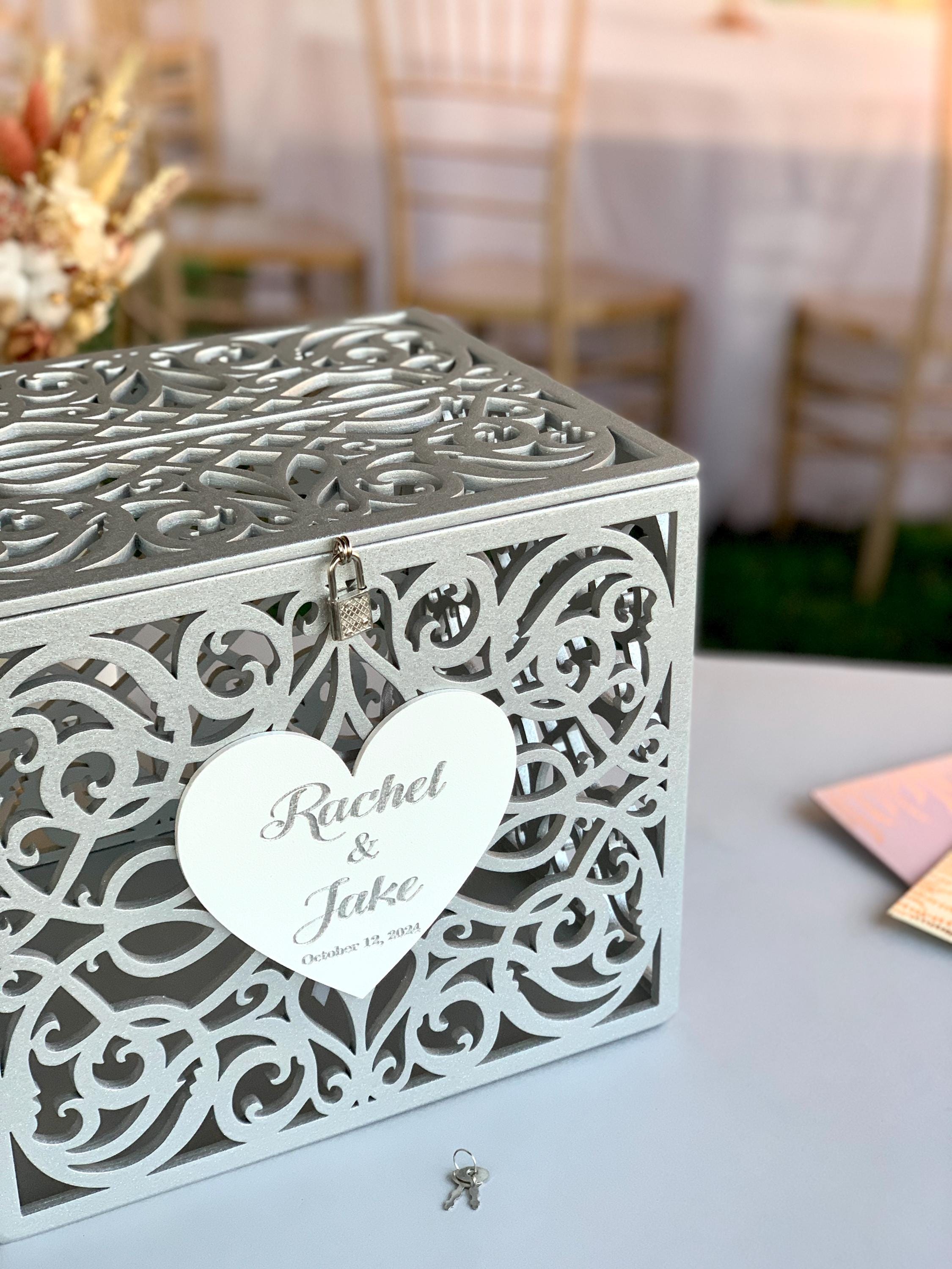 Card Box With Slot Lock Wedding Money Box Rustic Card Box Lockable Card ...