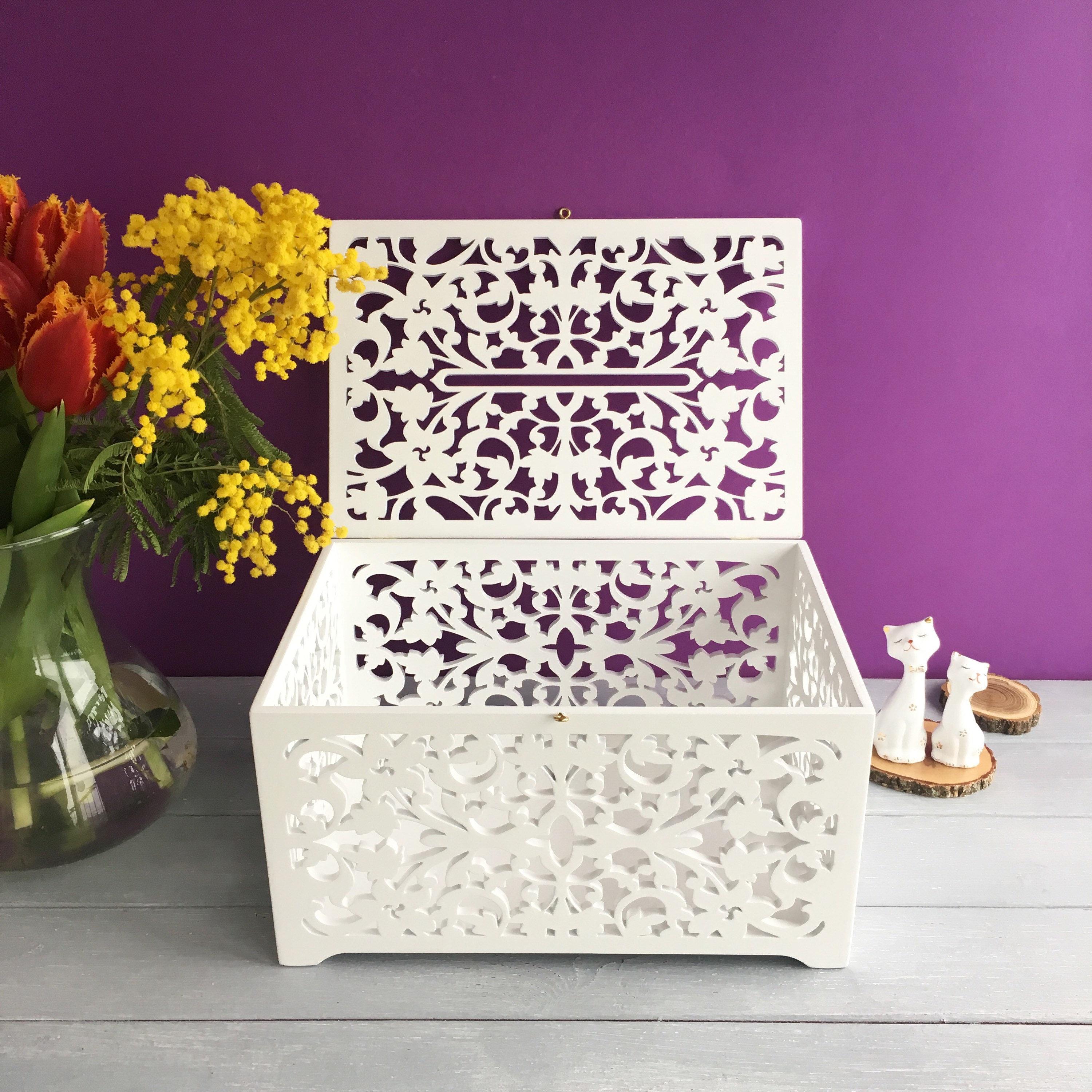 White Wedding Card Box With Slot Lock Wedding Money Box Lockable Card ...