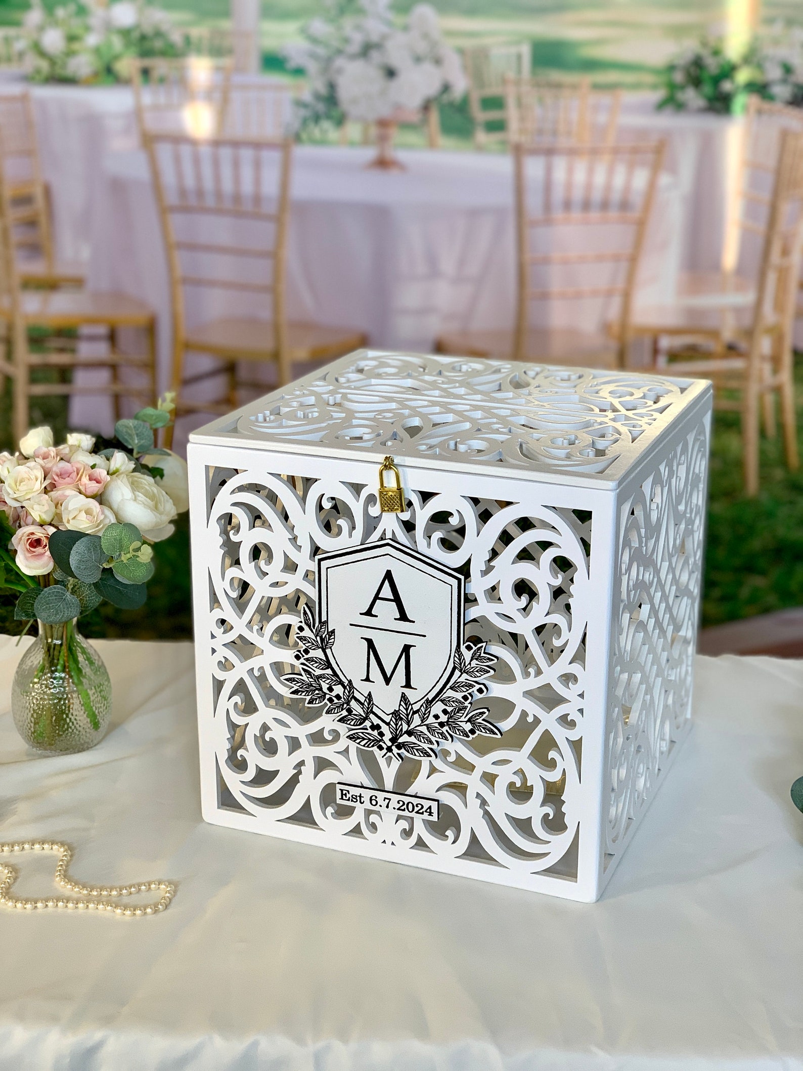 Personalized Wedding Card Box With Slot Lock Wedding Money Box Rustic ...