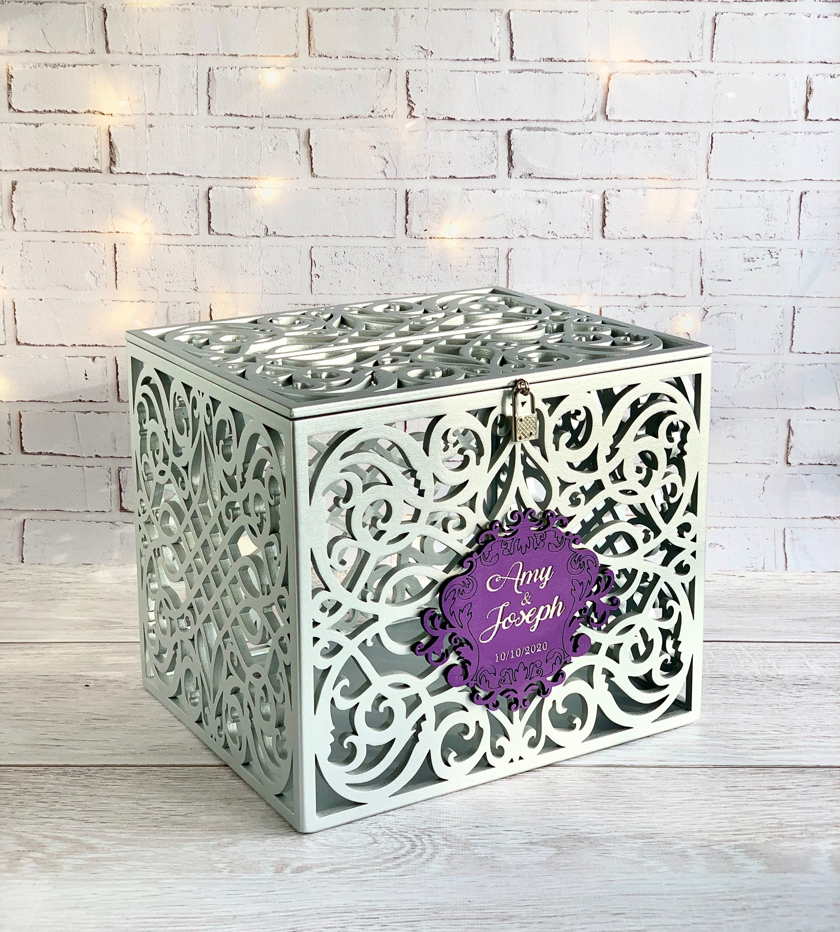 Silver Card Box With Lock Wedding Card Box With Slot Lock Lockable Card ...
