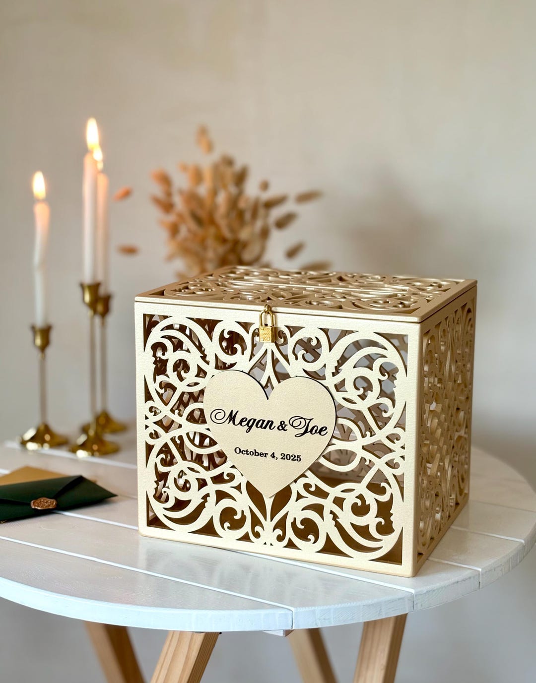 Personalized Wedding Card Box With Slot Lock Wedding Money Box Rustic ...
