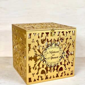 Rose Gold Card Box With Slot Lock Wedding Money Box Rustic Card Box ...