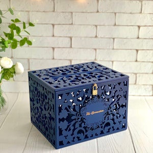 Rose Gold Card Box With Slot Lock Wedding Money Box Rustic Card Box ...