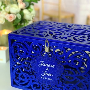 Royal Blue Wedding Card Box With Slot Lock Wedding Money Box Rustic ...