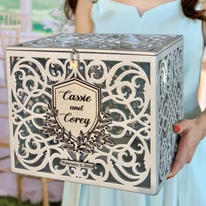 Personalized Wedding Card Box With Slot Lock Wedding Money Box Rustic ...