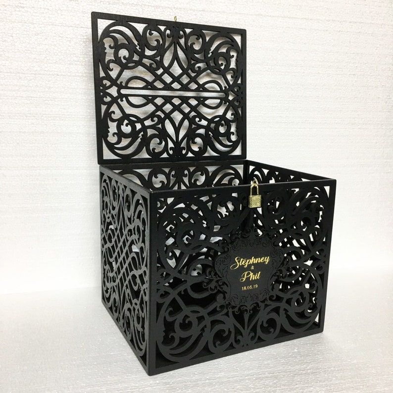 Black Card Box With Slot Lock Wedding Money Box Rustic Card Etsy
