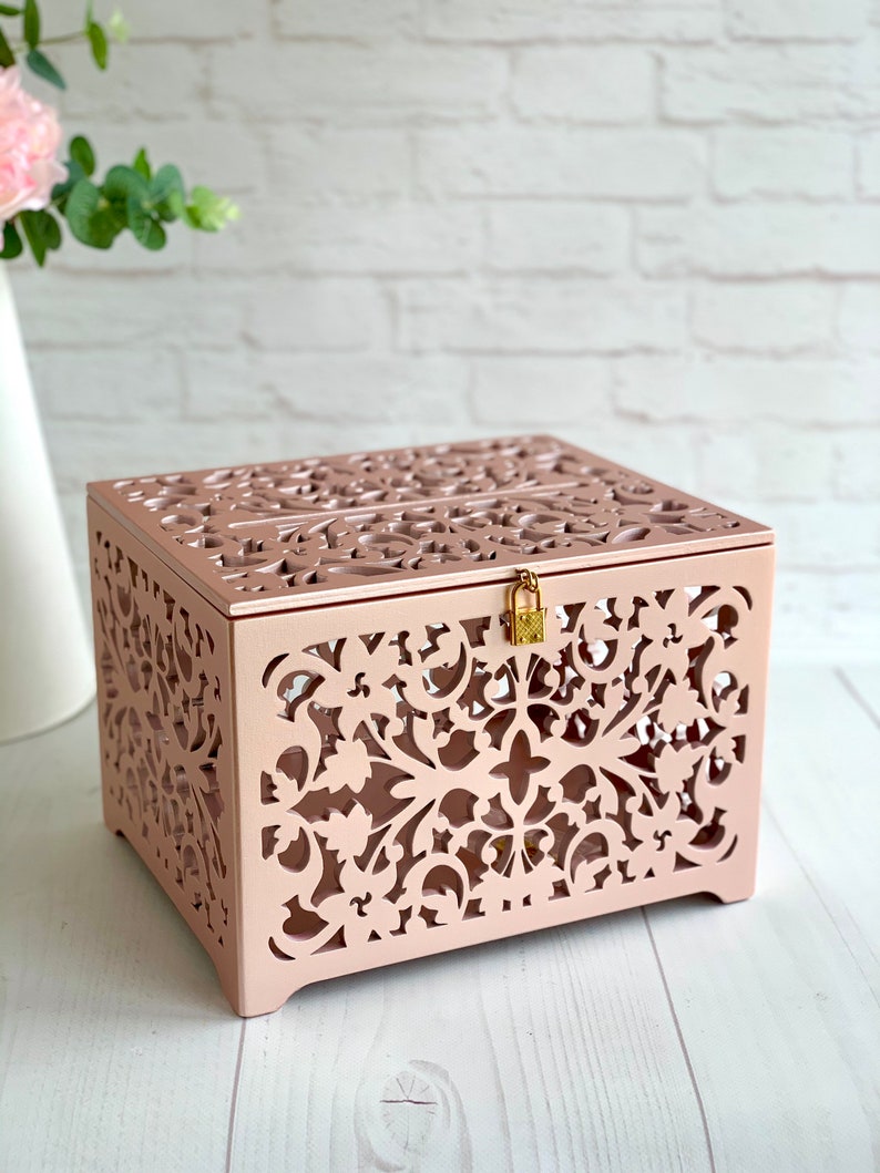 Rose Gold Card Box With Slot Lock Wedding Money Box Rustic - Etsy