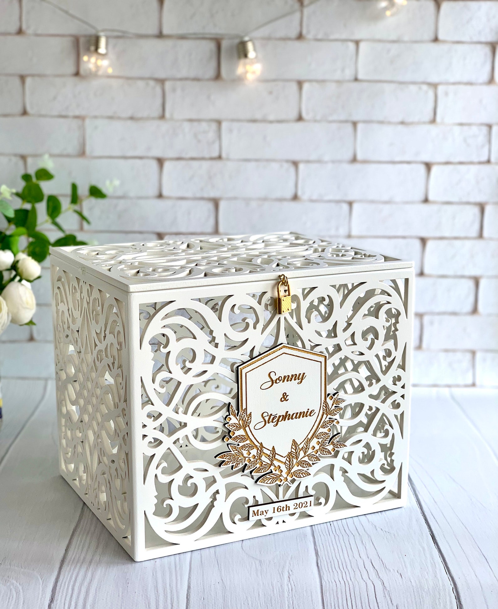 Personalized Wedding Card Box With Slot Lock Wedding Money Box Rustic ...