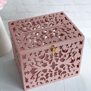Rose Gold Card Box With Slot Lock Wedding Money Box Rustic Card Box ...