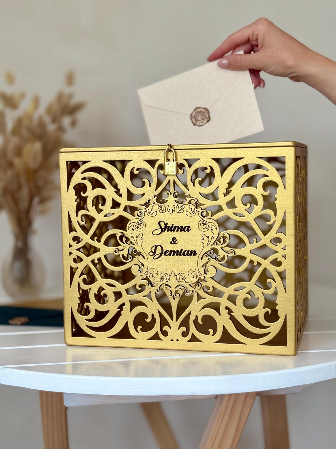 Wedding Card Box With Slot Lock Wedding Money Box Rustic Card Box ...