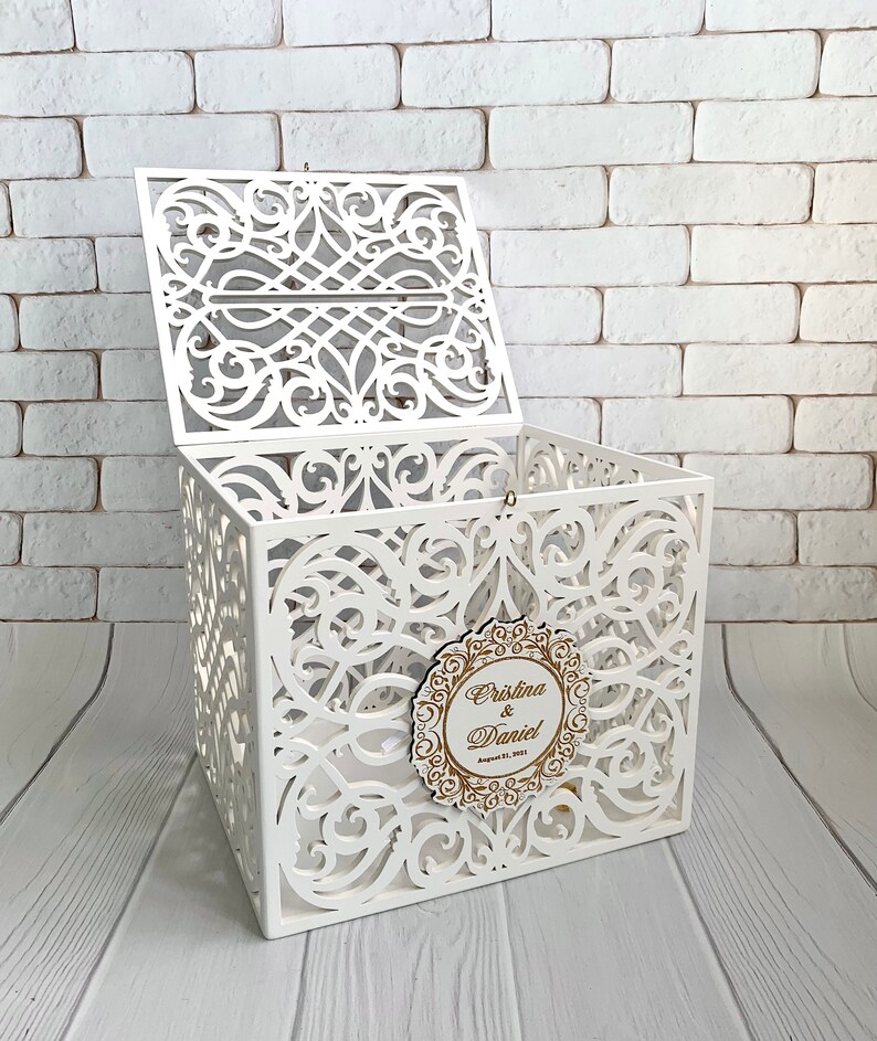 White Card Box With Slot Lock Wedding Money Box Rustic Card - Etsy