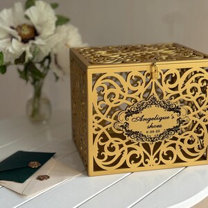 Gold Wedding Card Box With Slot Lock Wedding Money Box Rustic Card Box ...
