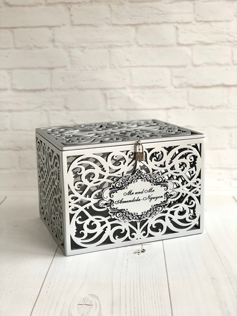 Wedding Gift Box Money Box Silver Card Box Wedding Card Box With Slot ...