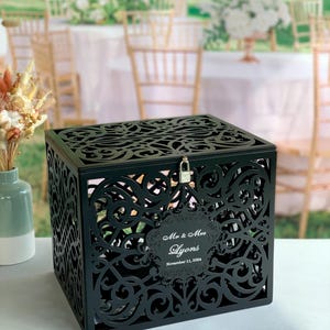 Personalized Wedding Card Box With Slot Lock Wedding Money Box Rustic ...