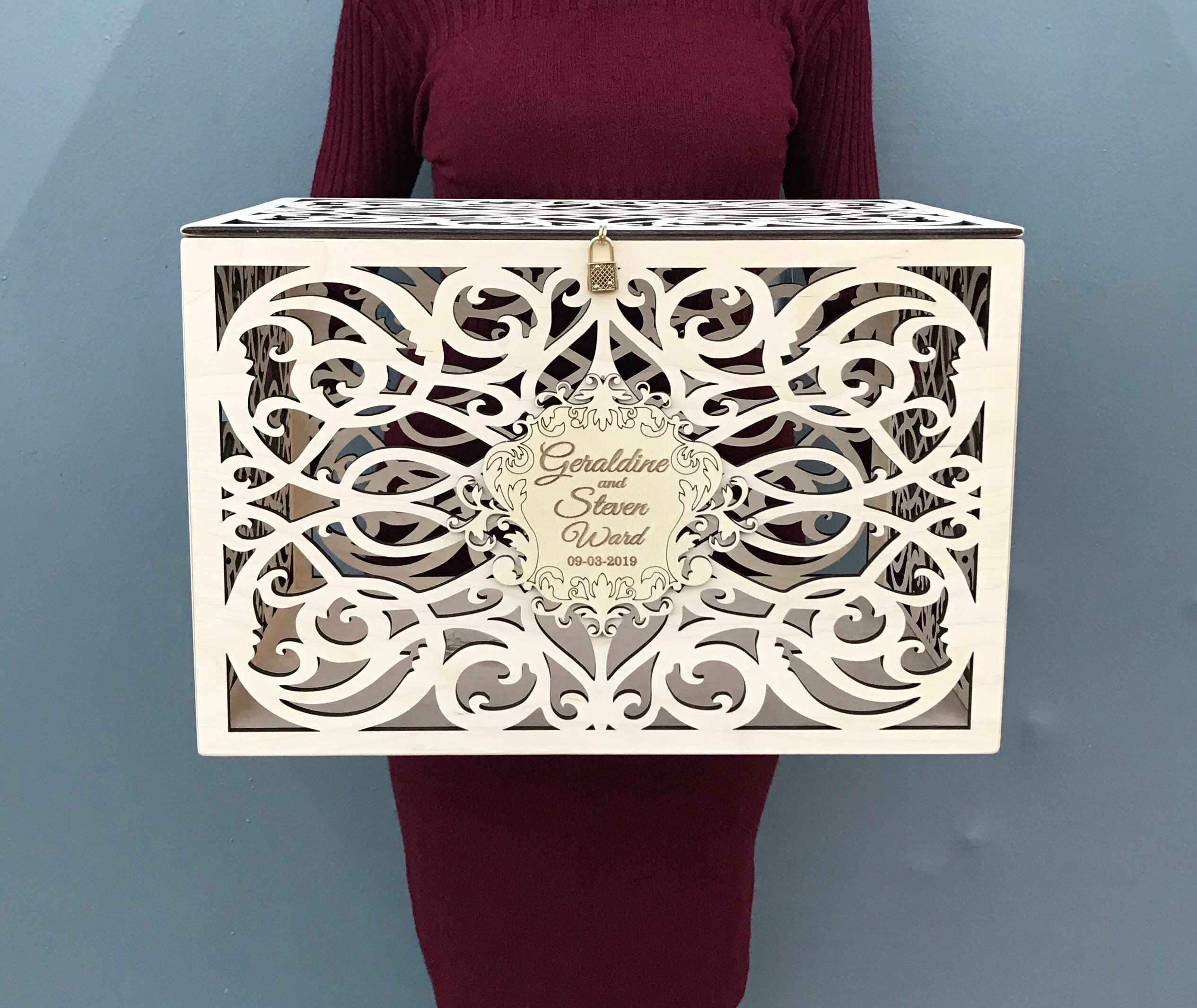 Wedding Card Box Elegant With Lock and Slot, Money Gifts Box Handmade –  Diamond Wood WCG