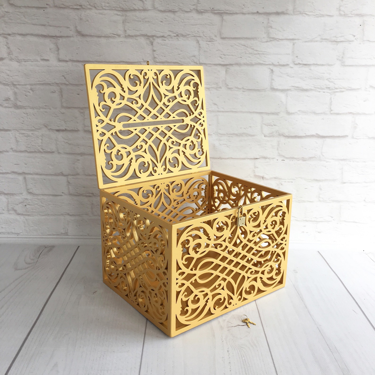 Gold Wedding Card Box With Slot Lock Wedding Money Box Rustic - Etsy
