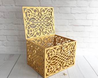 Gold Wedding Card Box With Slot Lock Wedding money box Rustic card box Lockable card box Wedding bank Wedding card box Wedding card holder