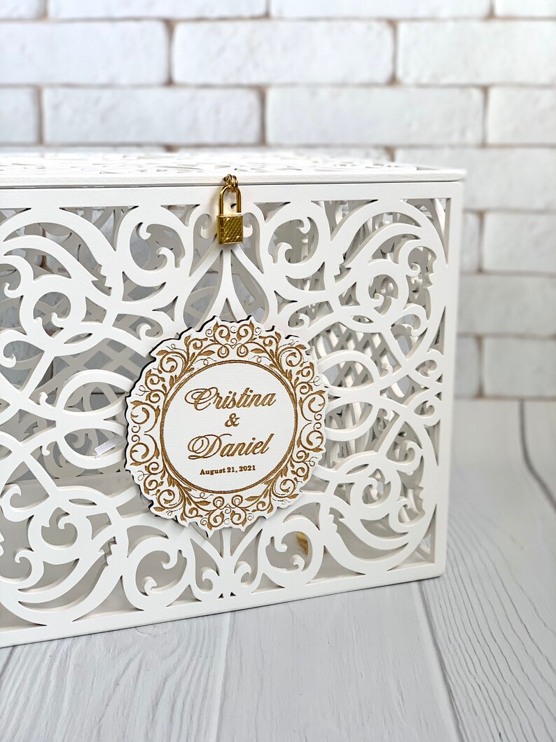 White Card Box With Slot Lock Wedding Money Box Rustic Card - Etsy