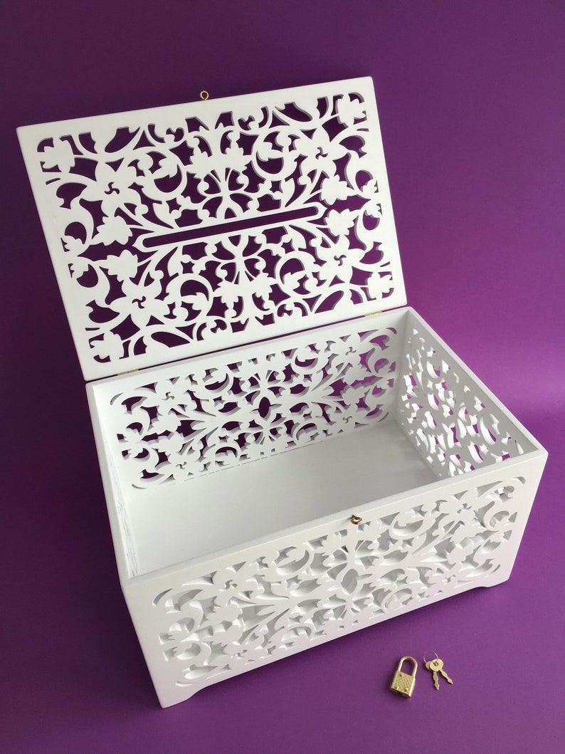 White Wedding Card Box With Slot Lock Wedding Money Box Lockable Card ...
