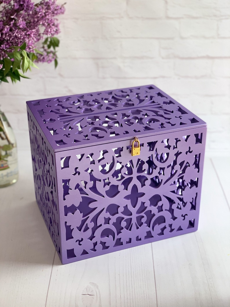 Purple-themed wedding reception supplies - purple wedding card box