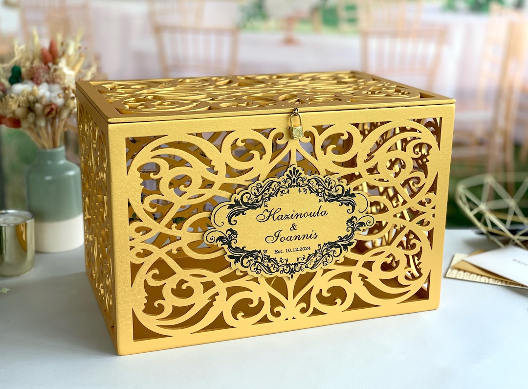Card Box With Slot Lock Wedding Money Box Rustic Card Box Lockable Card ...