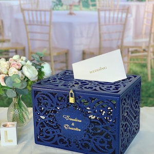 Royal Blue Wedding Card Box With Slot Lock Wedding Money Box Rustic ...
