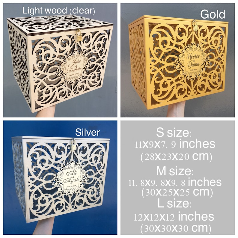 Personalized Wedding Card Box With Slot Lock Wedding Money Box Rustic ...