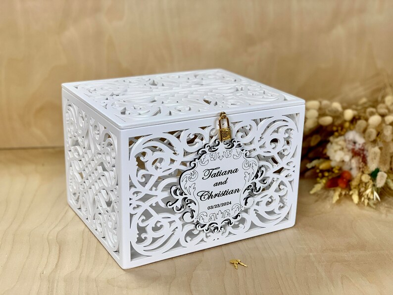 Personalized Wedding Card Box With Slot Lock Wedding Money Box Rustic ...